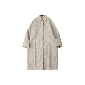 CYCLE DOCUMENT Trench Coat Women's Yellow Brown Plaid