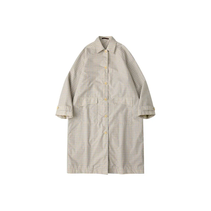 CYCLE DOCUMENT Trench Coat Women's Yellow Brown Plaid-0
