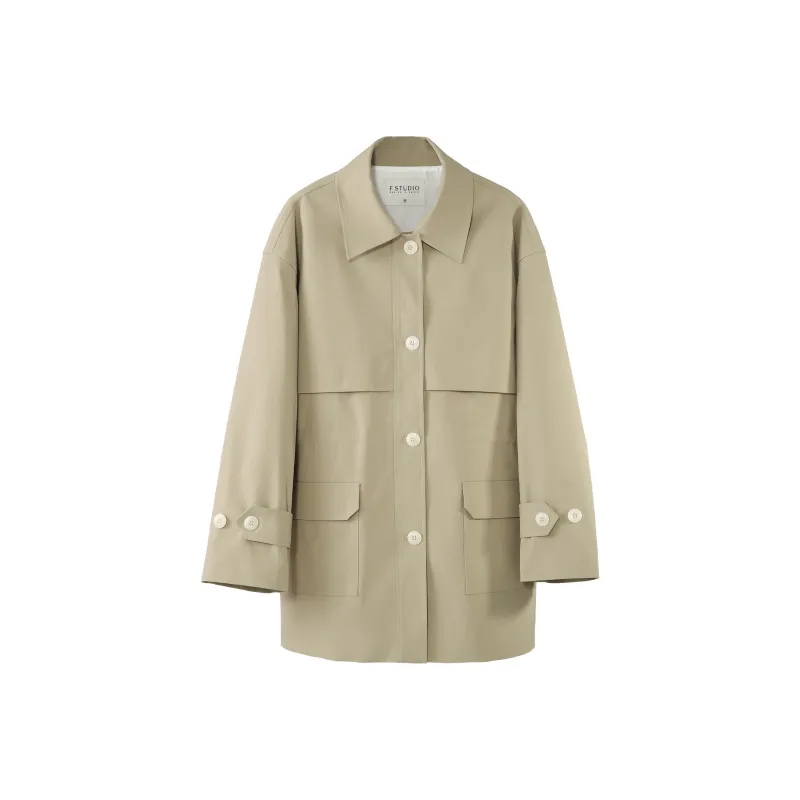 Fstudio Early Spring Korean Style Vintage Premium Trench Coat Women's Khaki-0