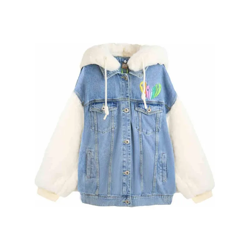 LALABOBO Velvet feel Coat Women's Medium Blue White-0