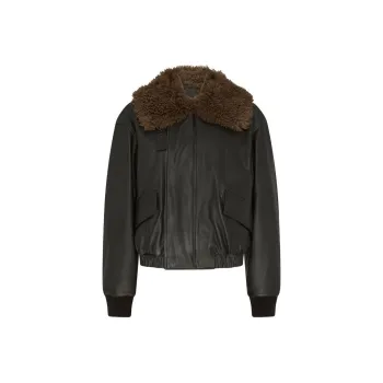 Lemaire Leather Blouson With Shearling Collar 'Dark Espresso'