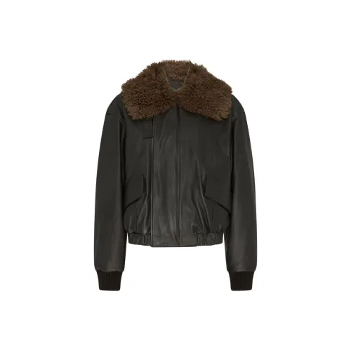 Lemaire Leather Blouson With Shearling Collar 'Dark Espresso'