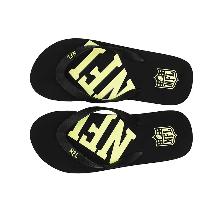 NFL Quiet Odor Resistant Abrasion Resistant Slip Resistant Flip Flops Men's Black-2