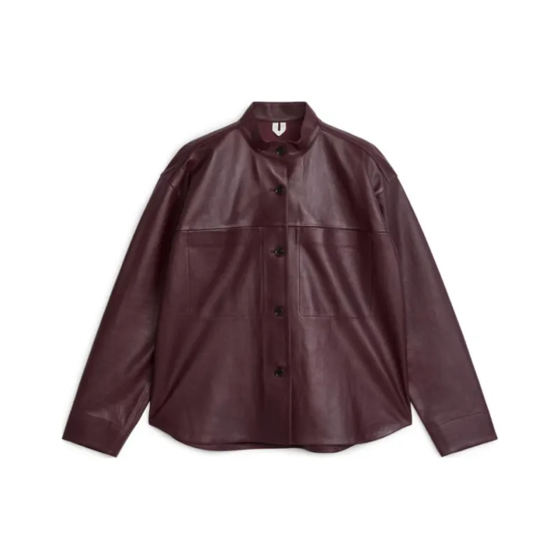 ARKET Leather Jacket Women's Deep Red-0