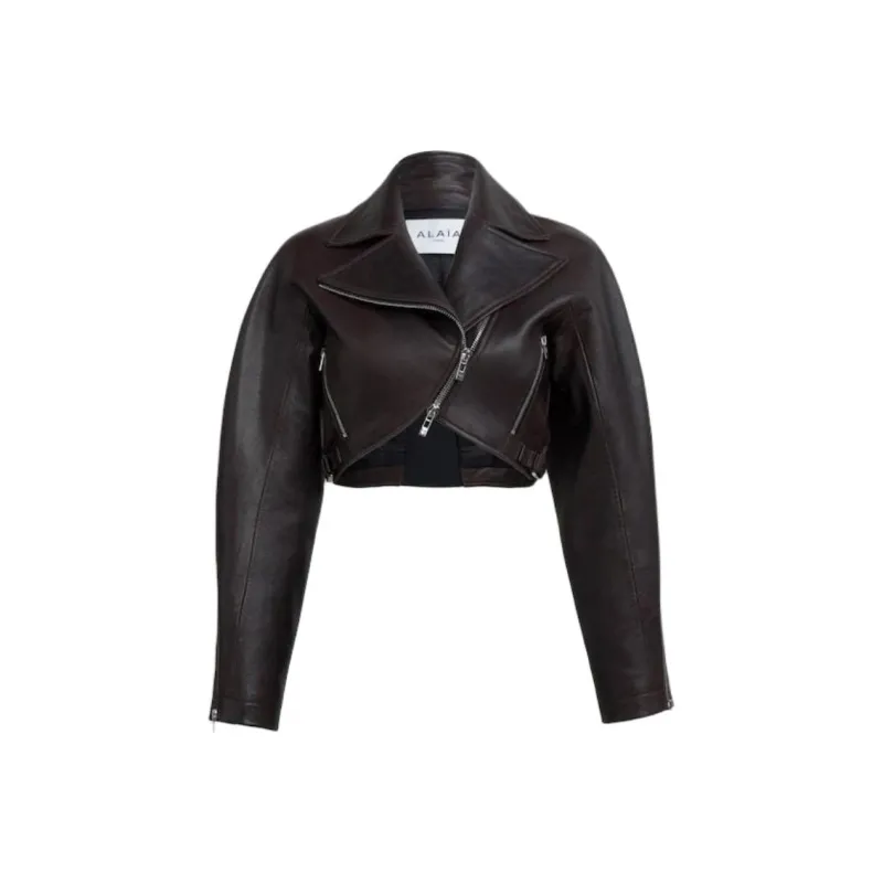 Alaia Leather Jacket Women's Brown-0