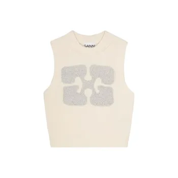 GANNI Glittery Logo Crewneck Sleeveless Knitted Vest