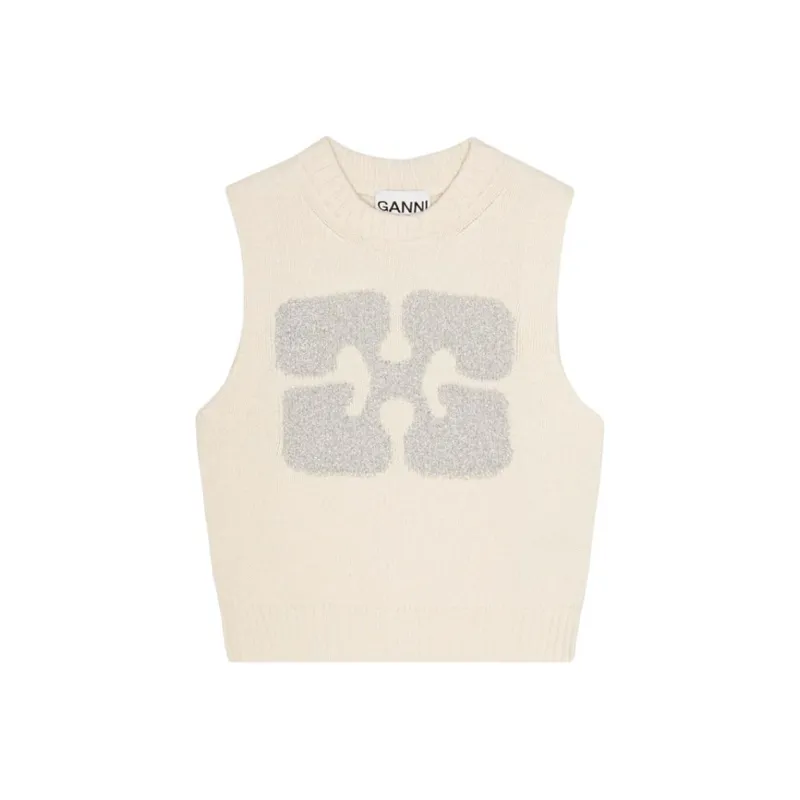 GANNI Glittery Logo Crewneck Sleeveless Knitted Vest-0