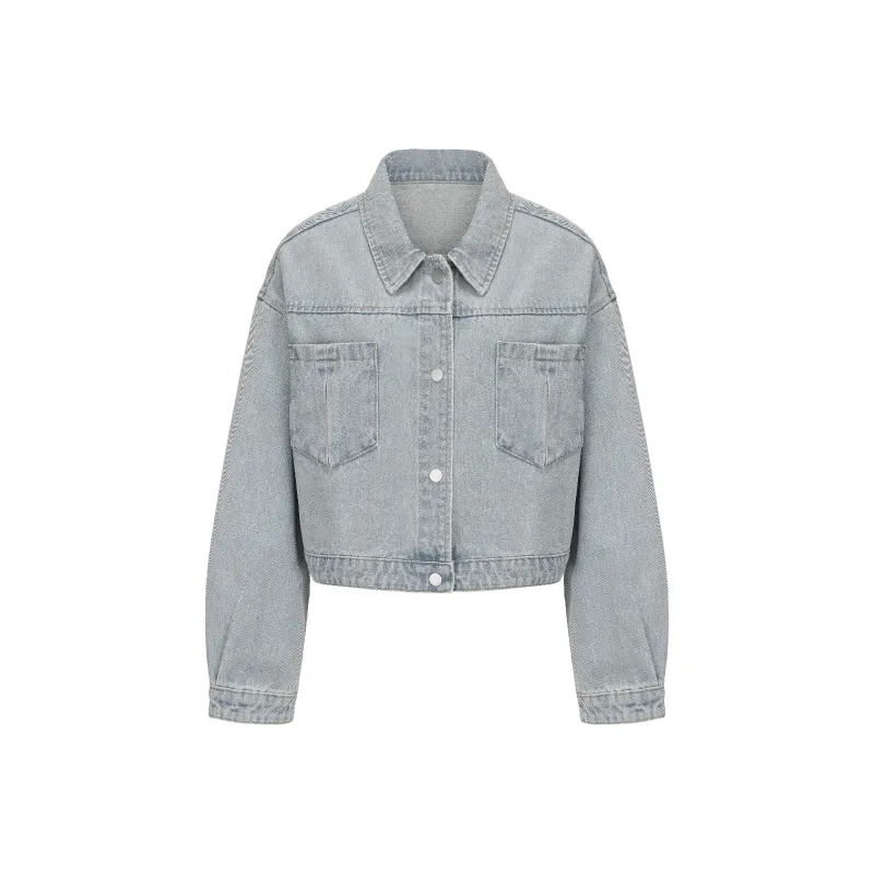 CHIWAWAMEME Denim Jacket Women's Light Blue-0