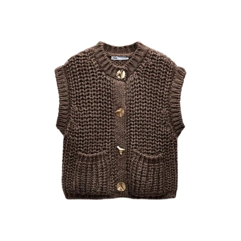 ZARA Vests Women's Brown-0