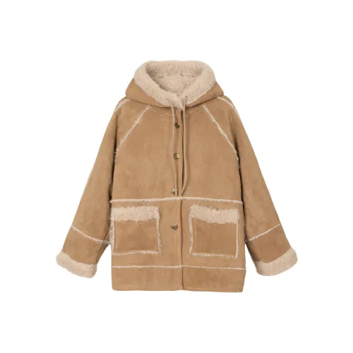 FAWENXIANGZI Velvet feel Coat Women's Camel