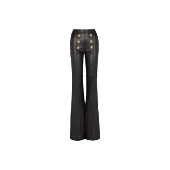 BALMAIN Button embellished Leather Flared Trousers