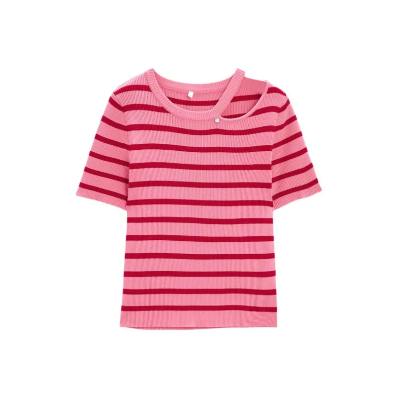 Love To Serve Knitwear Women's Red Pink Stripes 1-1