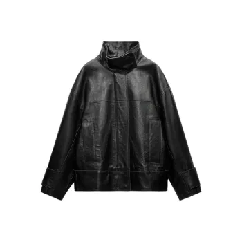ZARA ZW Series Leather Jacket Women's Black