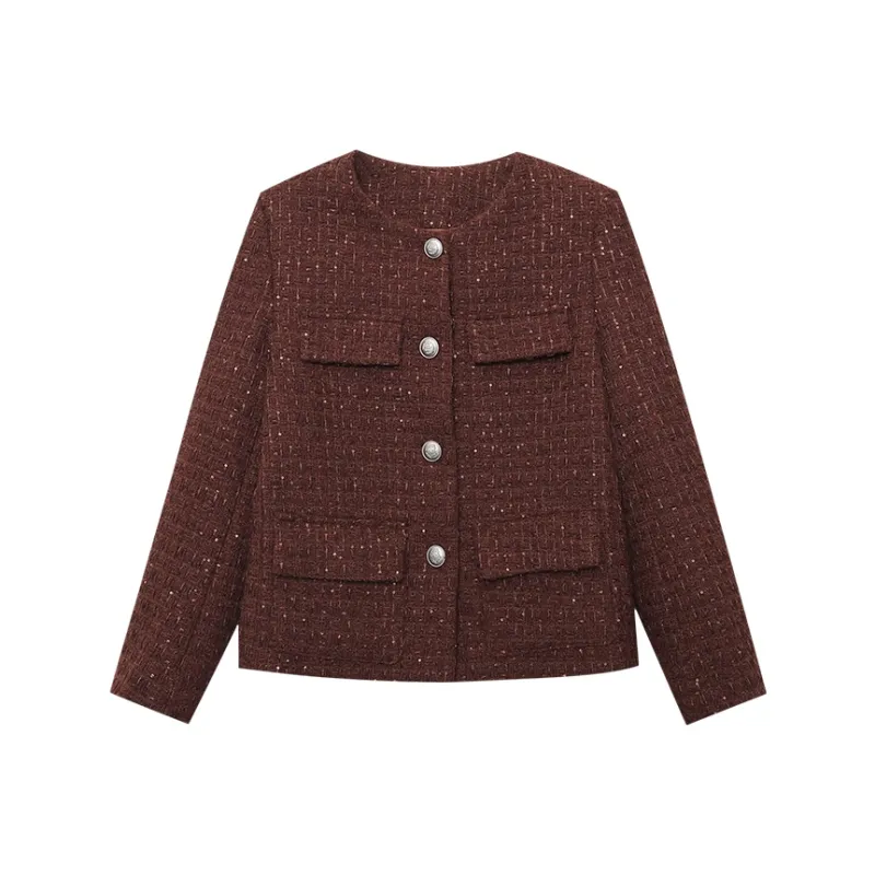 CHARM PICK Cropped Coats Women's Coffee-0