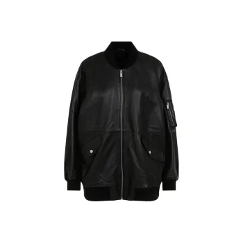 THEORY Zip Detailed Leather Bomber Jacket