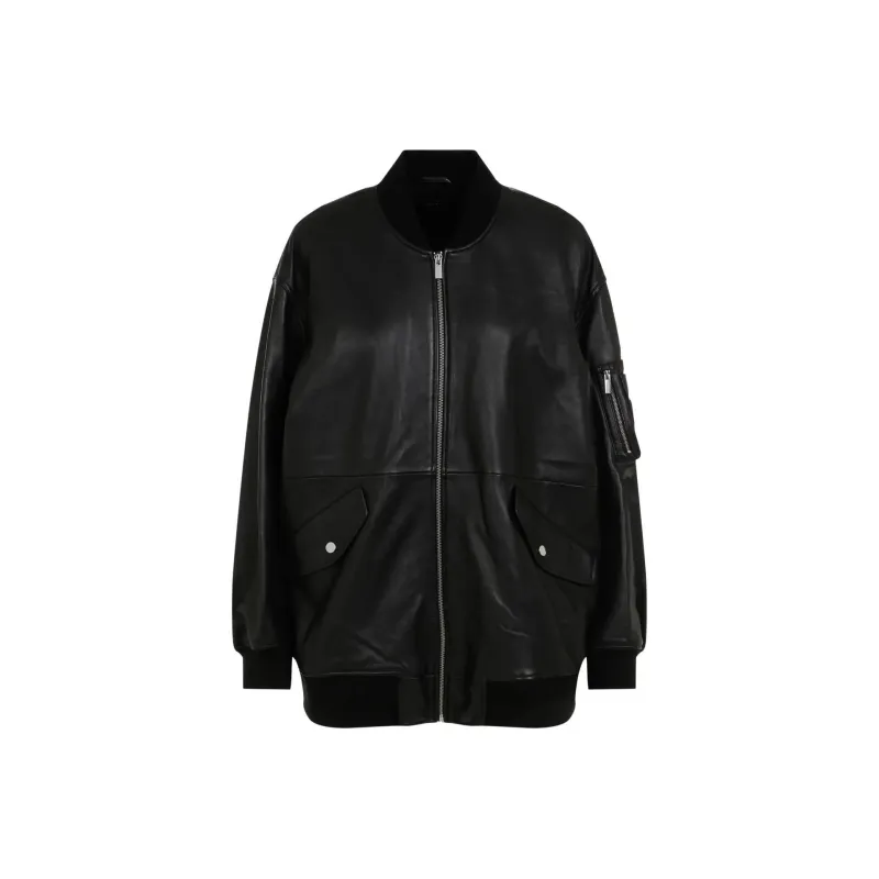 THEORY Zip Detailed Leather Bomber Jacket-0