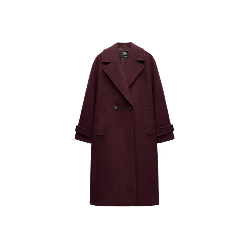 ZARA Coats Women's Burgundy Burgundy