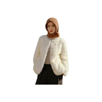 Hopeshow Velvet-feel Coat Women's Raw White
