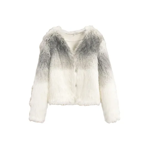 Love To Serve Velvet feel Coat Women's Gray & Apricot