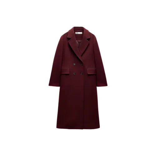 ZARA ZW Series Coats Women's Burgundy