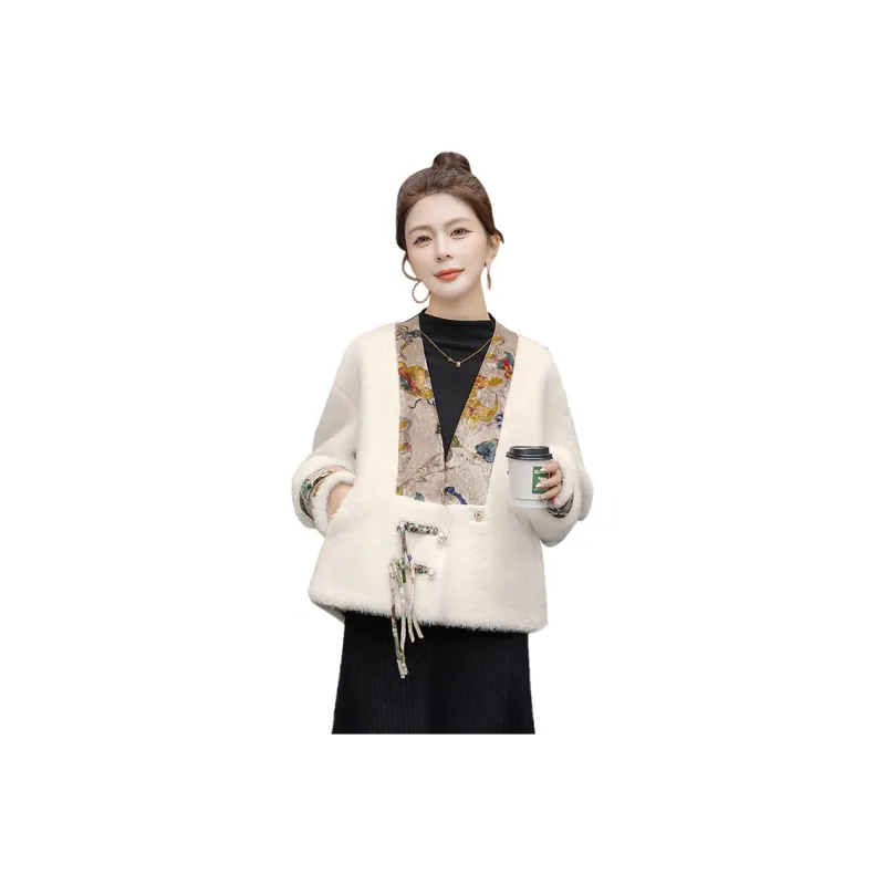 Cypress House Velvet-feel Coat Women's Ecru-0