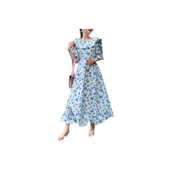 NANING9 Short Sleeved Dress Women's Blue
