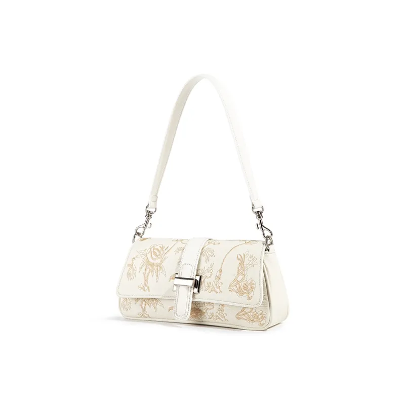 MACKJANICE PU Shoulder Bag Women's Embroidered White/Coffee-2