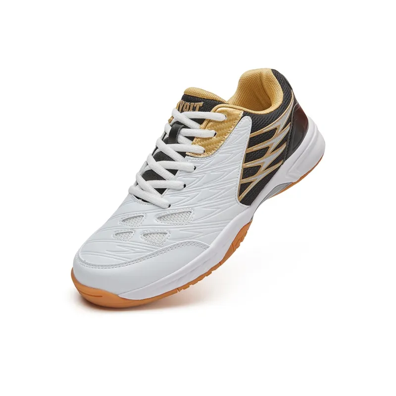 VOIT Cushioning, Slip Resistant, And Abrasion Resistant Low Top Badminton Shoes Unisex White Black Gold-2