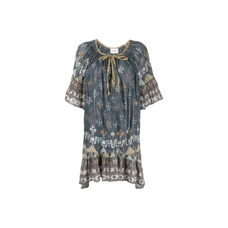ISABEL MARANT ETOILE Geometric Printed Ruffled Hem Mini Dress-0