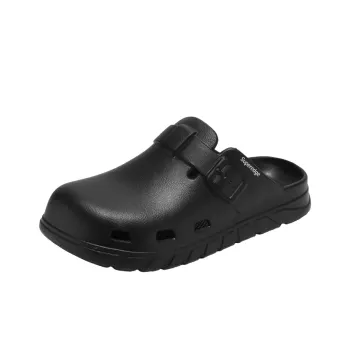 SUPEREDGE Leather Patchwork Quiet Abrasion Resistant Closed Toe Slippers Men's Black