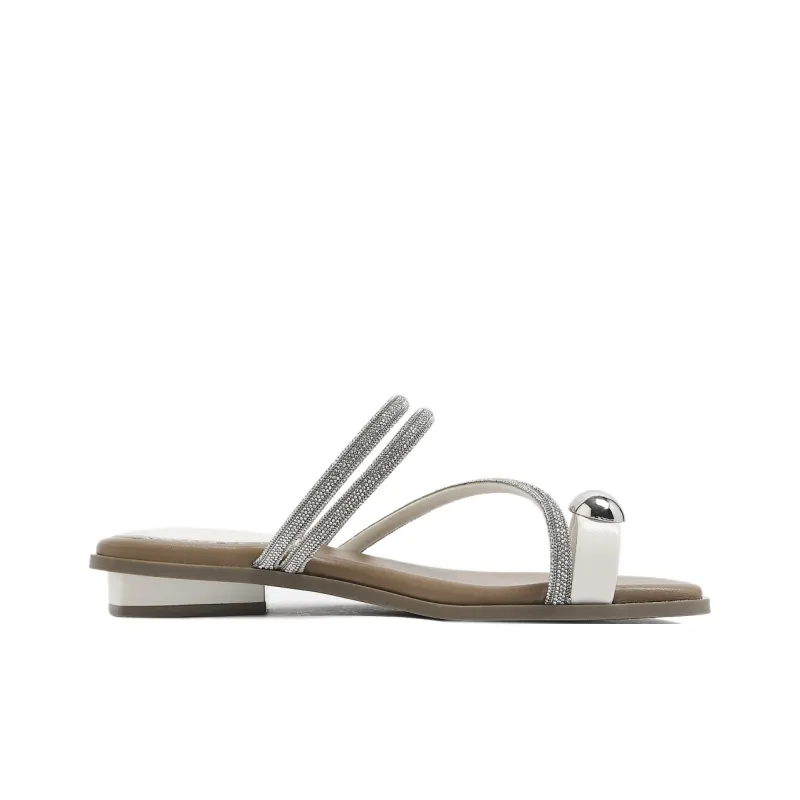 CAMEIDO Rhinestone Slip Resistant Slide Slippers Women's Beige-1