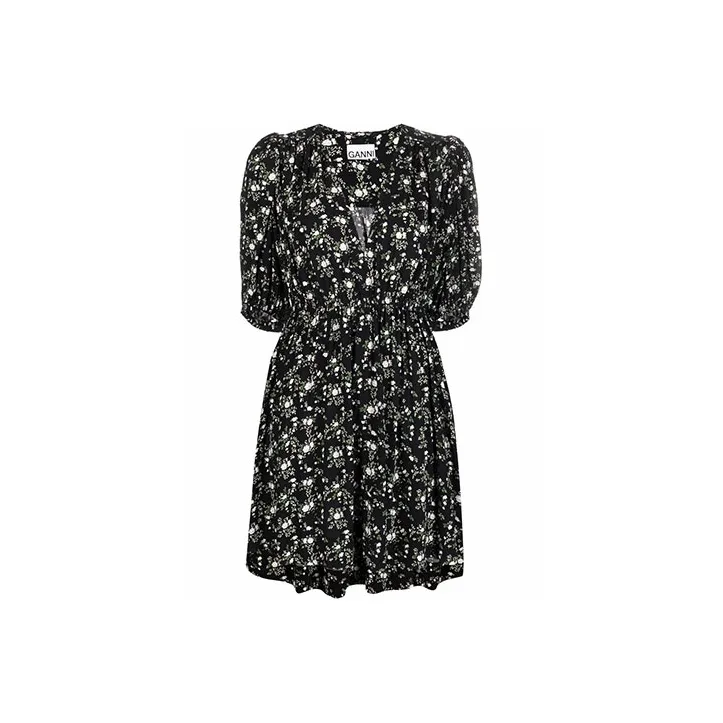 GANNI Short-Sleeved Dresses Women's Black-0