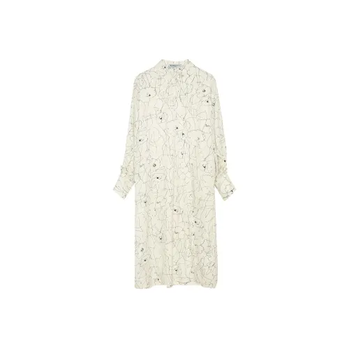 BLUEerror Long-Sleeved Dresses Women's White Base With Black Stripes