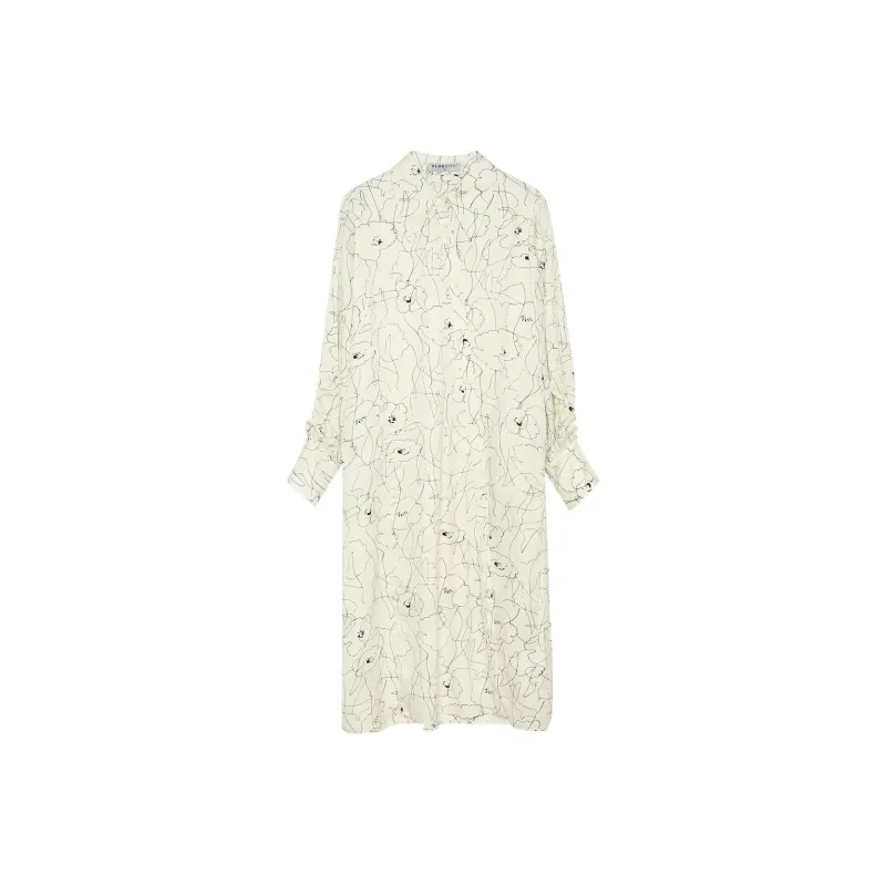 BLUEerror Long Sleeved Dress Women's White Base Black Stripes-0