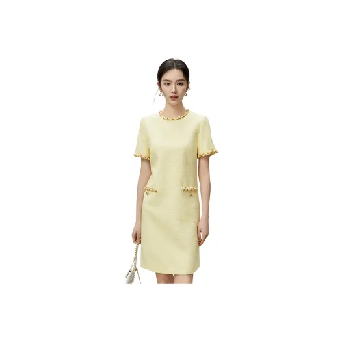 SENTUBILA Short Sleeved Dresses Women's Cocoa Yellow