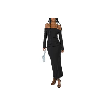 PRINCESS POLLY MAIDA MAXI DRESS Long-Sleeved Dresses Women's BLACK/Black