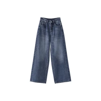 Fstudio Korean Style Winter/Spring Women's High Rise Straight Fit Casual Pants Women's Blue