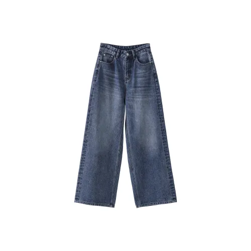 Fstudio Korean Style Winter/Spring Women's High Rise Straight Fit Casual Pants Women's Blue