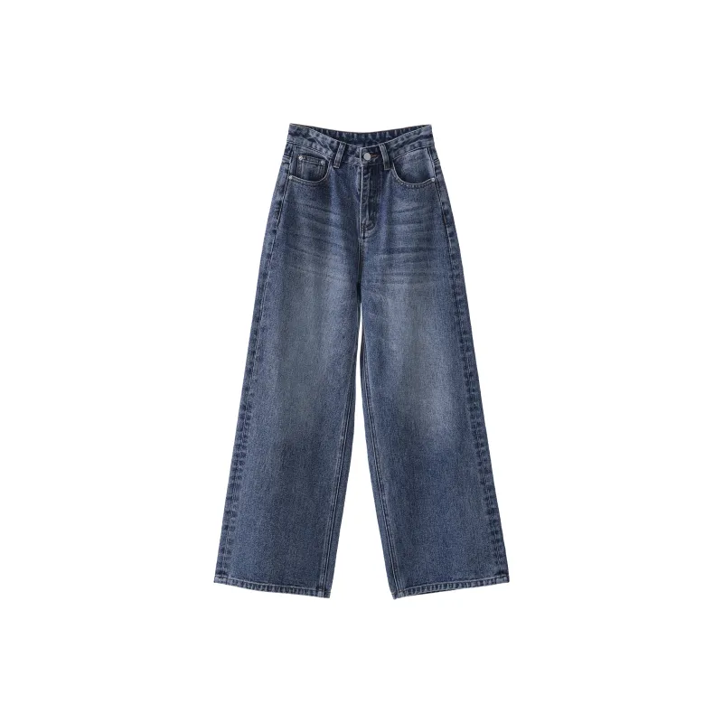 Fstudio Korean Style Winter/Spring Women's High Rise Straight Fit Casual Pants Women's Blue-0