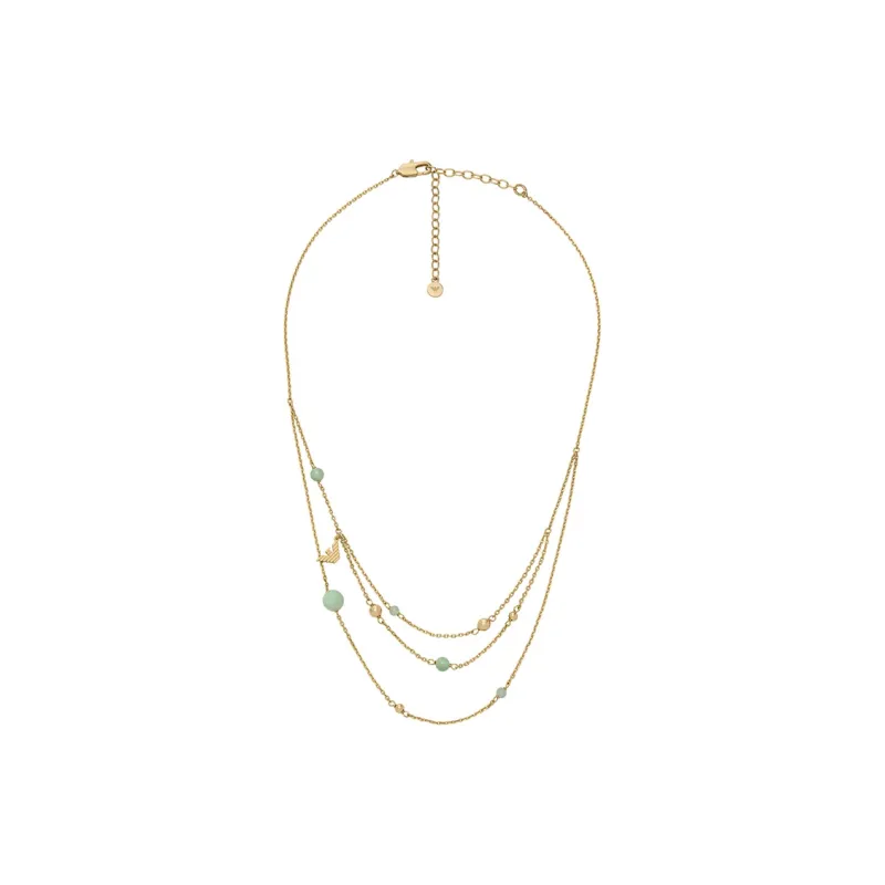 EMPORIO ARMANI Brass, Aventurine Necklace, Collarbone Chain Women's Gold-6