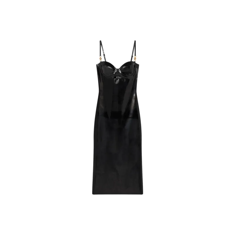 VERSACE Medusa Latex Midi Dress 'Black'-0