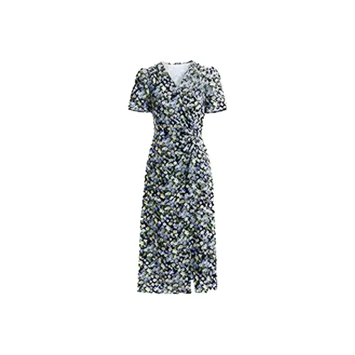 Mapping Short-Sleeved Dresses Women's Blue Flower