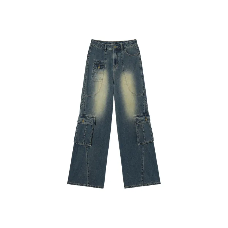 MEETLADY Jeans Women's Washed Denim Blue-0