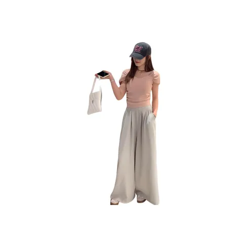 QIANGKOUPAOCAI Casual Pants Women's Apricot