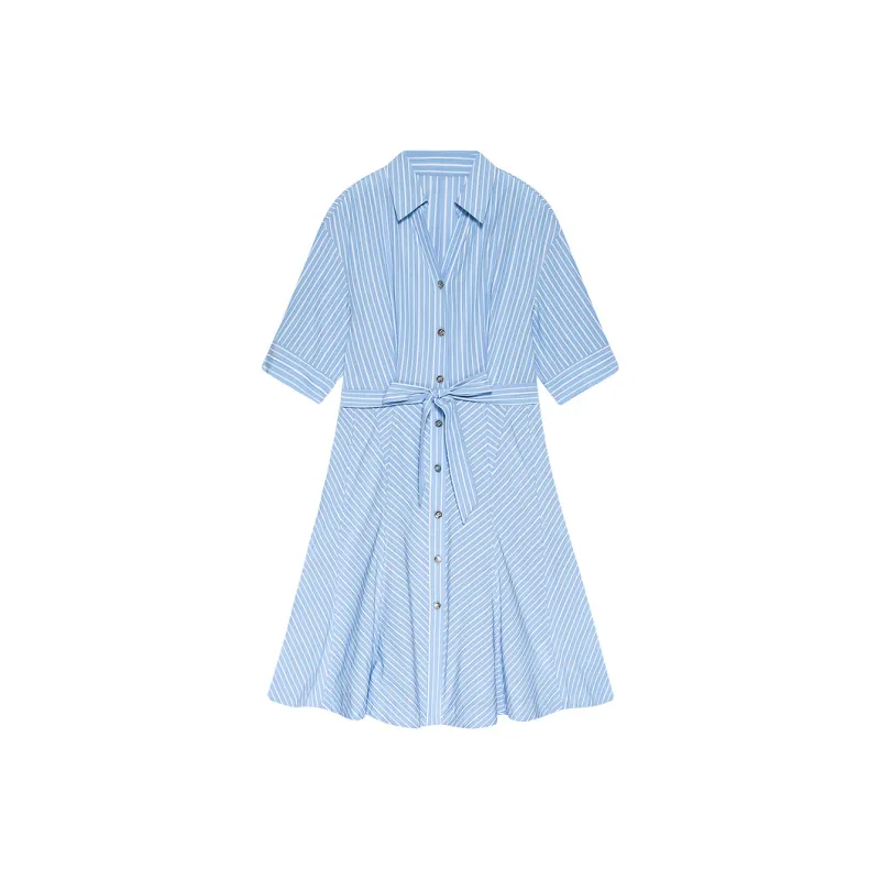 DKNY Short Sleeved Dress Women's Blue Stripes Pattern-0