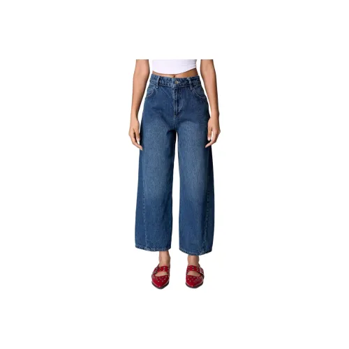 NASTY GAL Barrel Leg Jeans Jeans Women's Washed Blue