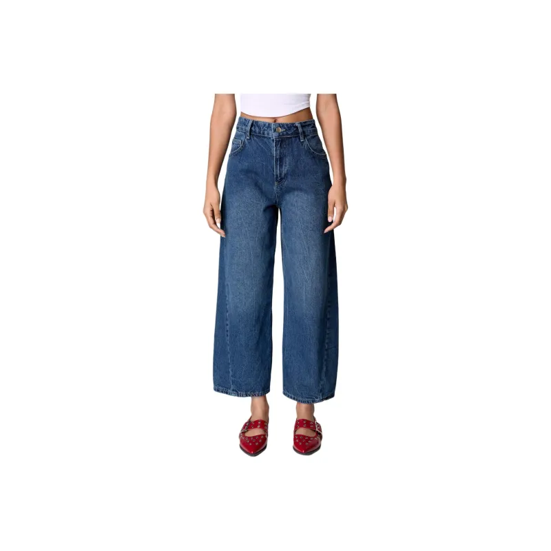 NASTY GAL Barrel Leg Jeans Jeans Women's Washed Blue-0