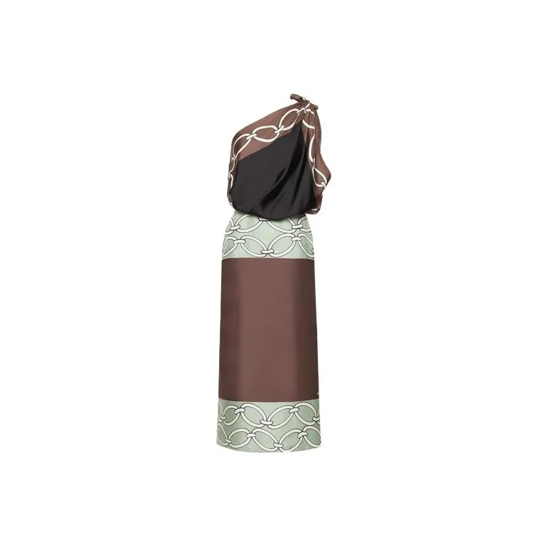 Valentino One Shoulder Contrasting Trim Midi Dress-0