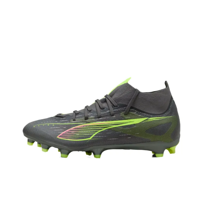 PUMA ULTRA 5 MATCH+ FG Rubber Long Studs Slip Resistant Soccer Shoes Unisex Gray Yellow-0