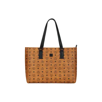 MCM Klassik Visetos Nappa Leather Tote, Shopping Bag, Shoulder Bag Large Size Women's Brown With Cognac